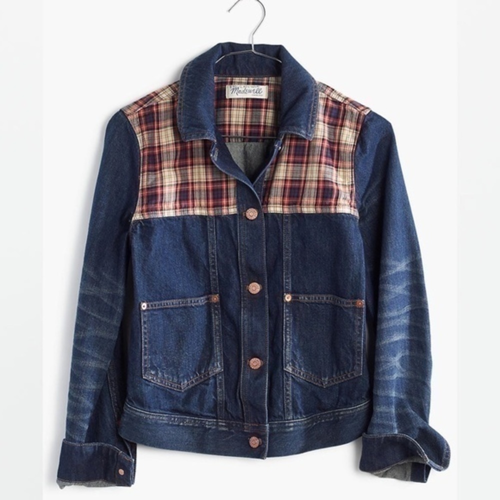 Madewell Denim Plaid Trucker Jean Jacket NWOT - Picture 3 of 13
